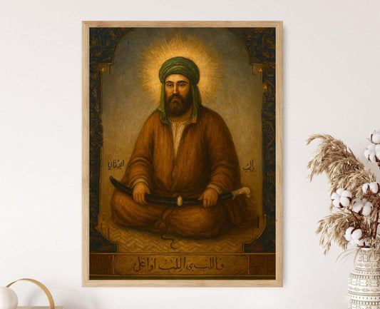 Affiche Imam Ali – Impression artistique d'épée Zulfiqar et calligraphie arabe