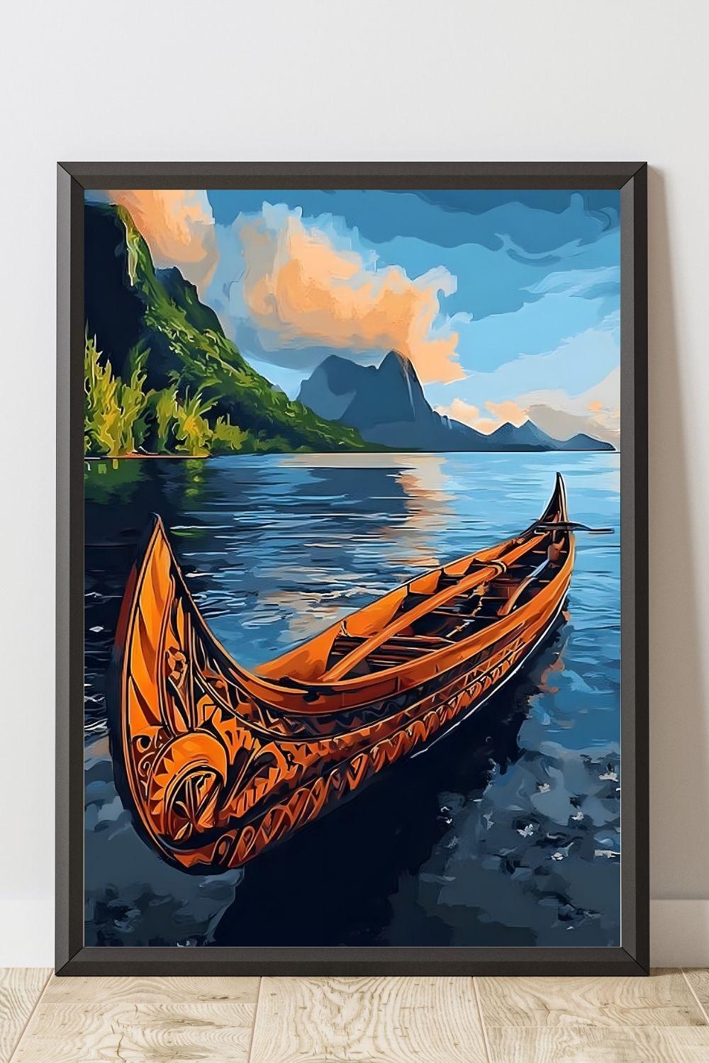 Affiche Samoa – Poster Pirogue Polynésienne et Paysage Tropical