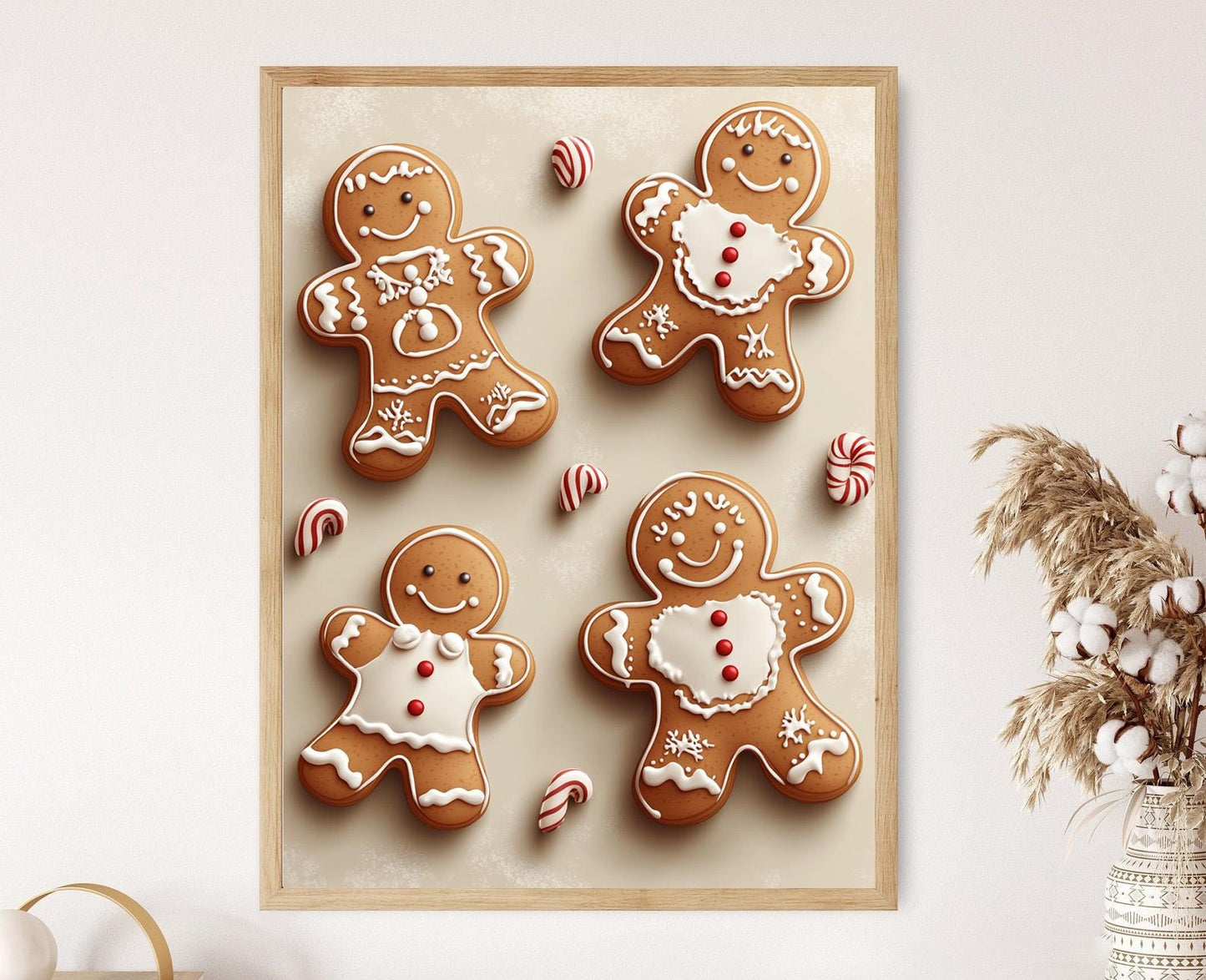 Affiche Noël – Impression artistique de biscuits de pain d'épice et maisons cosy