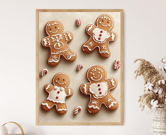 Affiche Noël – Impression artistique de biscuits de pain d'épice et maisons cosy
