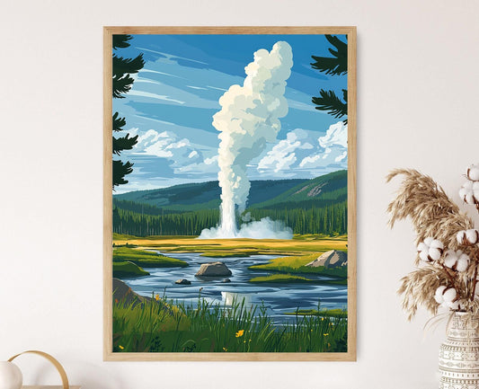 Affiche Vieux Fidèle – Poster Art du Geyser de Yellowstone, Merveille Naturelle
