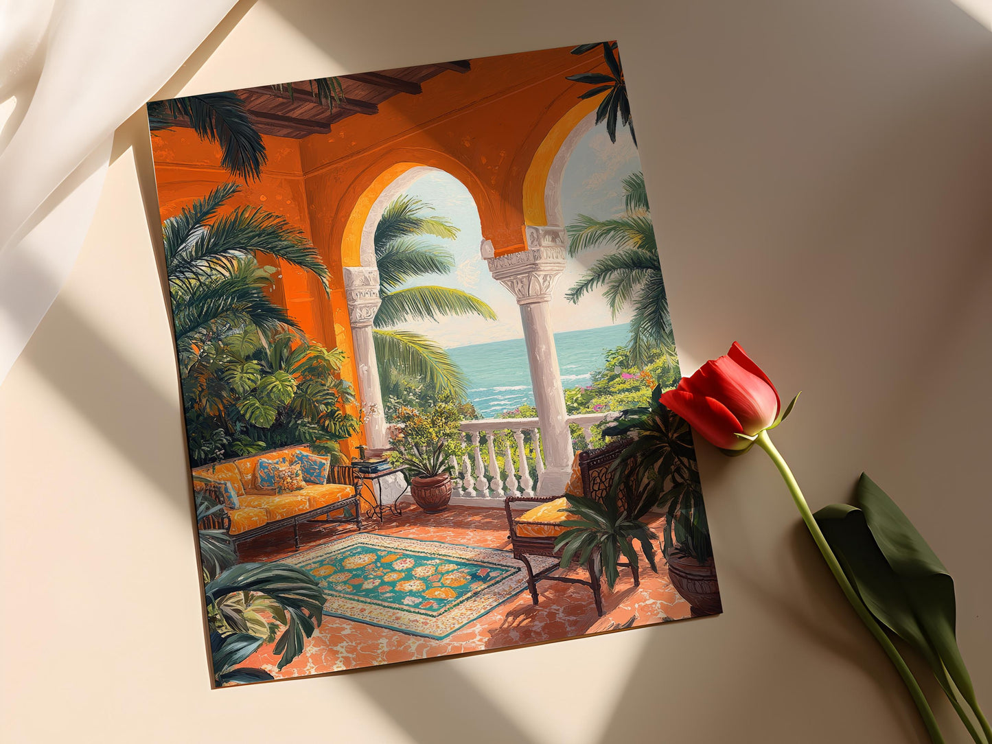 Affiche Puducherry – Poster Art Indien avec Kolam et Vue de la Baie