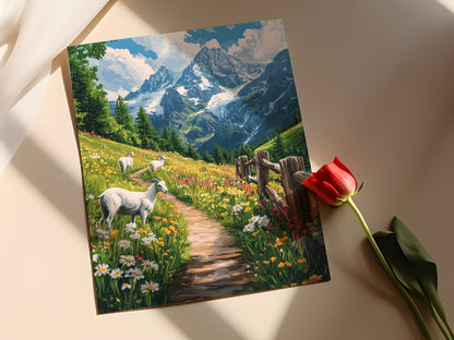 Affiche Alpes Suisses – Poster Art Floral, Sommets Enneigés