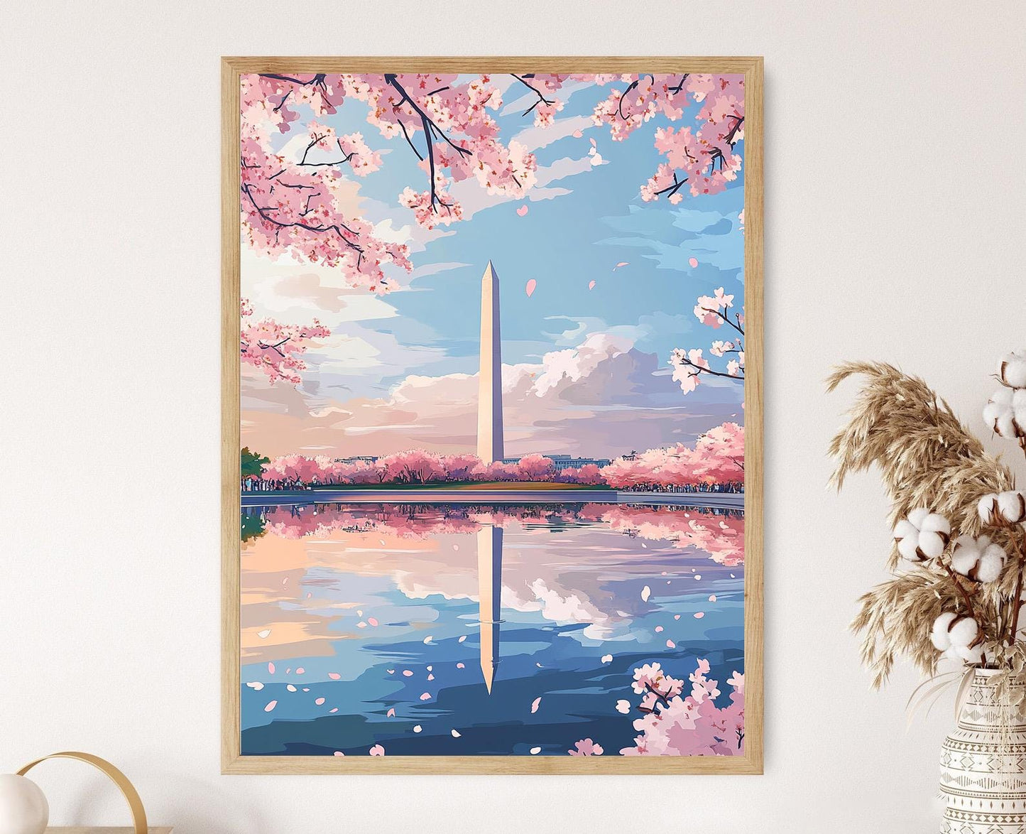 Affiche Monument de Washington – Impression artistique Cerisiers en fleurs et reflet du Tidal Basin