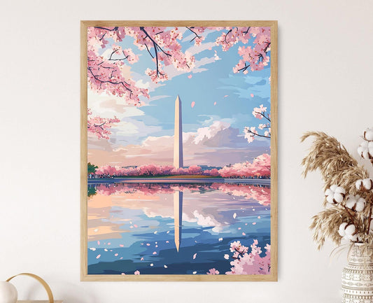 Affiche Monument de Washington – Impression artistique Cerisiers en fleurs et reflet du Tidal Basin