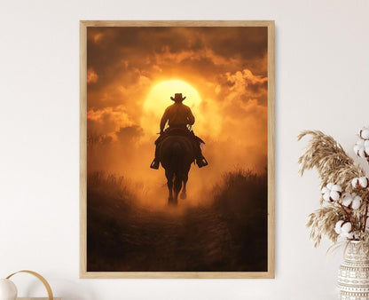 Affiche Cowboy du Texas – Poster d'un Cheval au Crépuscule