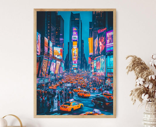 Affiche Times Square NYC – Impression artistique des panneaux lumineux et foules