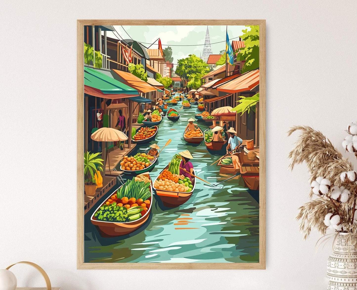Affiche Marché Flottant de Bangkok – Impression Art Colorée, Thaïlande