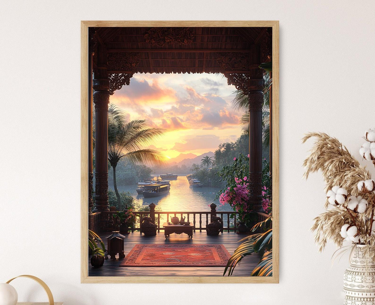 Affiche Art Thaï – Impression Lotus et Vue du Chao Phraya
