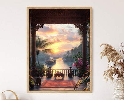 Affiche Art Thaï – Impression Lotus et Vue du Chao Phraya