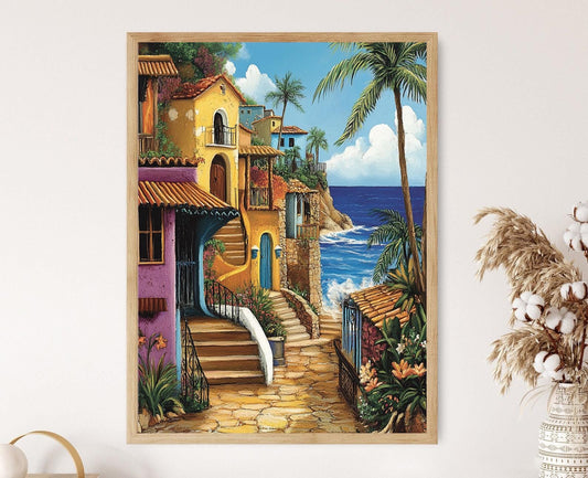 Affiche Aguadilla – Imprimé artistique de maisons colorées à Puerto Rico