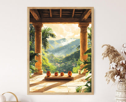 Affiche Chattogram – Illustration du coucher de soleil avec poteaux en bois