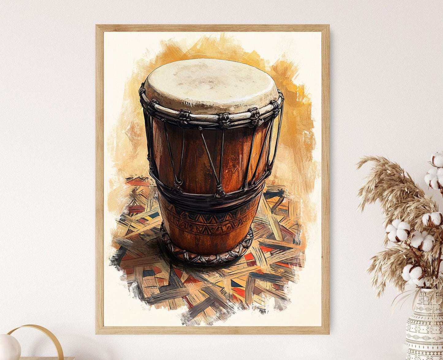 Affiche Art de Tambour Ugandais – Poster Instrument Tribal Traditionnel