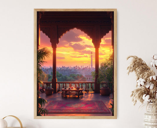 Affiche Dhaka – Illustration de coucher de soleil à la mosquée