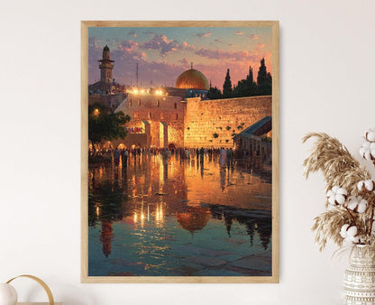 Affiche Jérusalem Crépusculaire – Poster Prières au Mur Occidental, Lumière Dorée