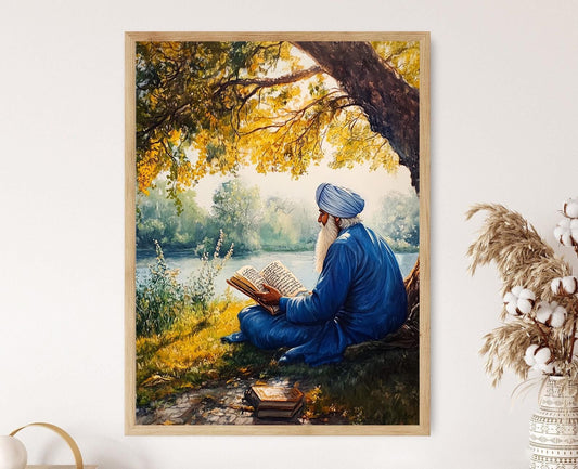 Affiche Sage Sikh – Poster Art de Lecture, Guru Granth Sahib, Sagesse Gurbani
