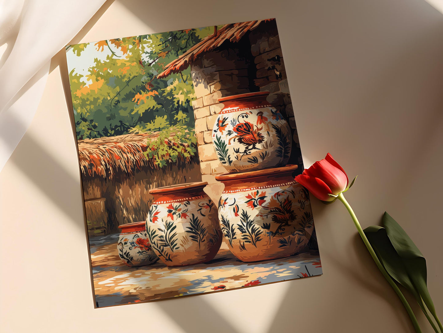 Affiche Artisanale de Poterie en Argile – Œuvre d'Art Folklorique Punjabi