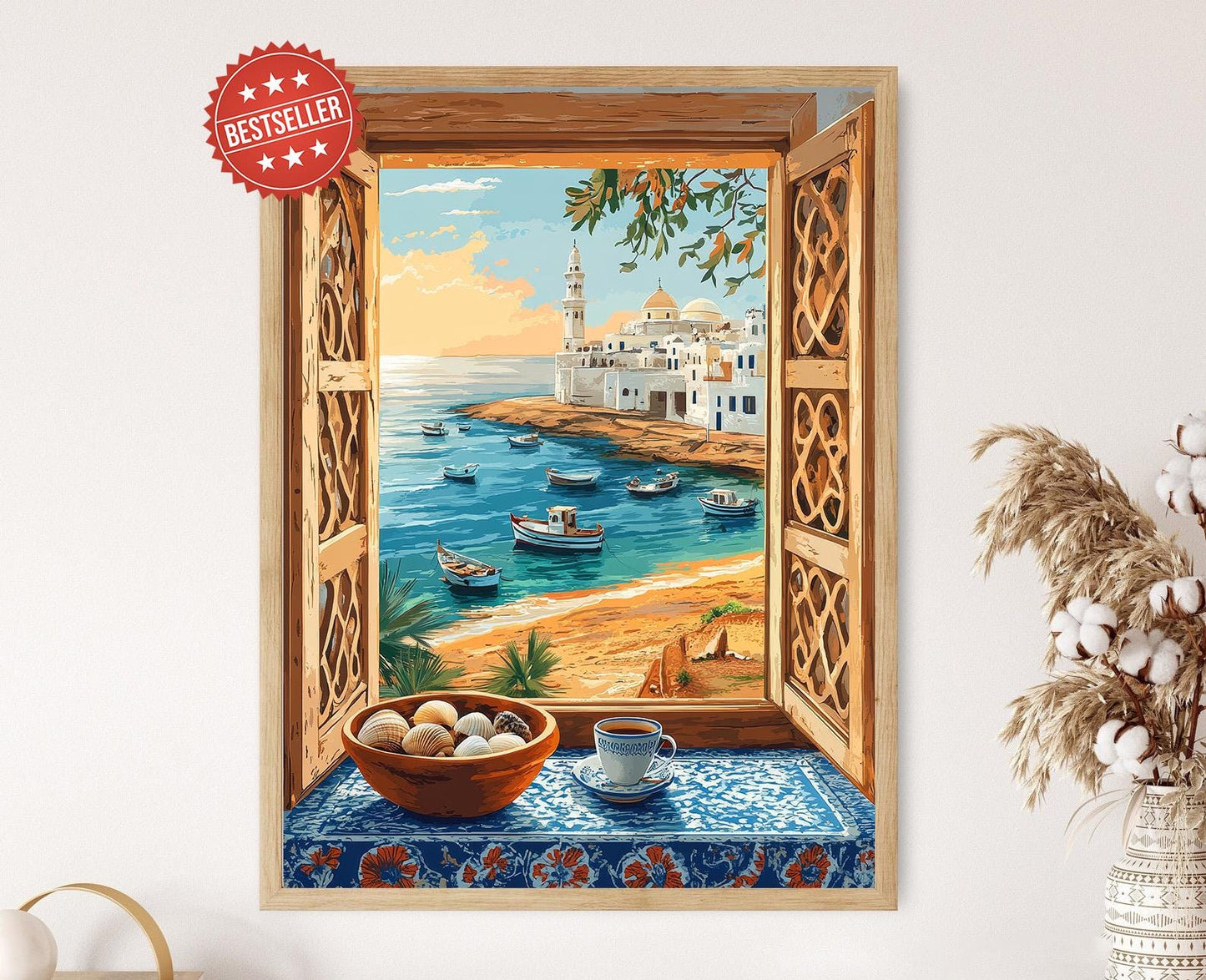 Affiche Coucher de Soleil Palestinien – Poster Fenêtre en Bois de Gaza