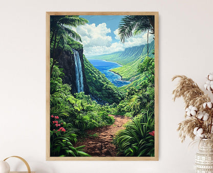 Affiche Maui Hawaii – Poster Art de la Végétation Tropicale et Cascade