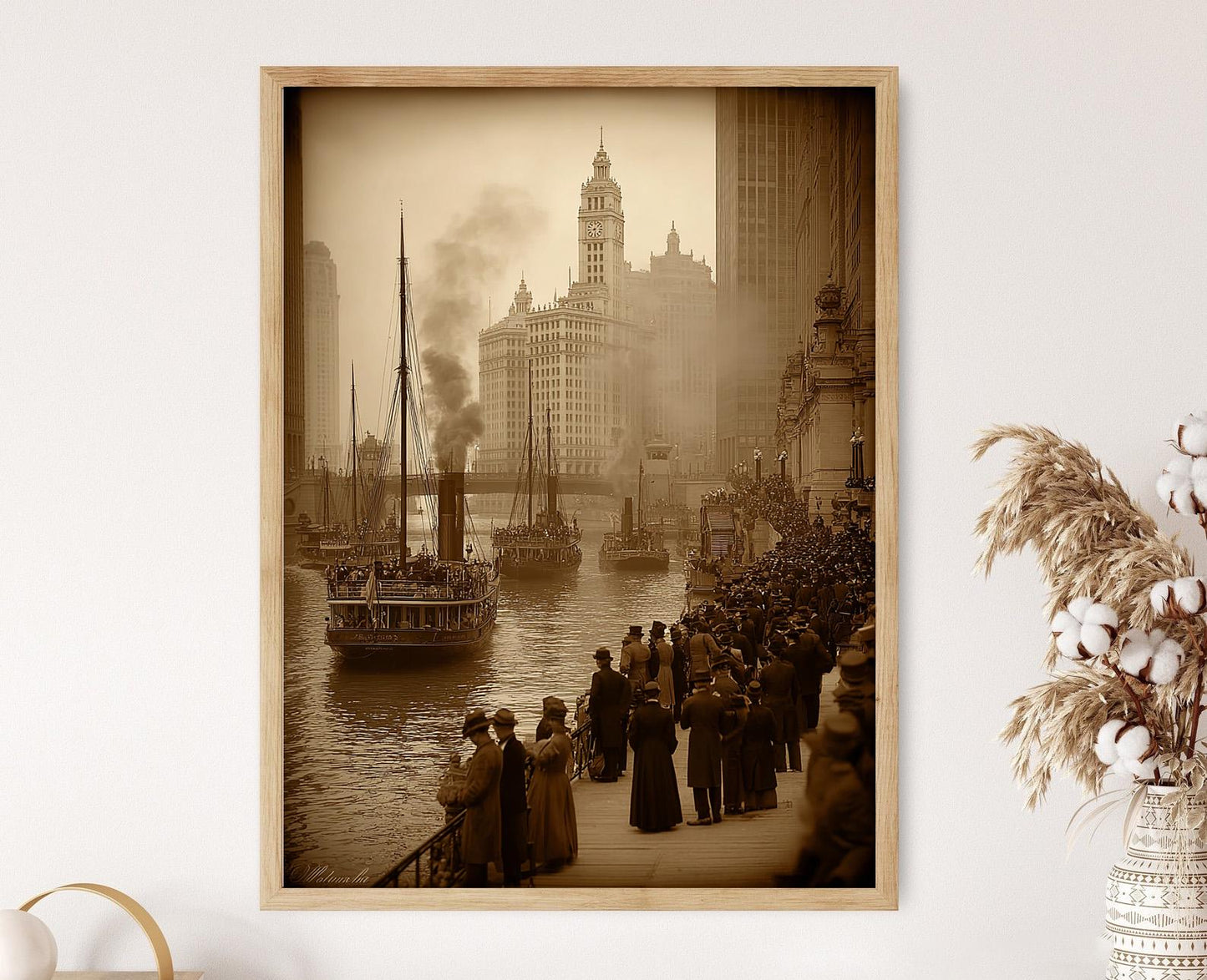 Affiche Vintage de Chicago – Impression Art Déco de 1926 avec Bateaux à Vapeur