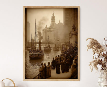 Affiche Vintage de Chicago – Impression Art Déco de 1926 avec Bateaux à Vapeur