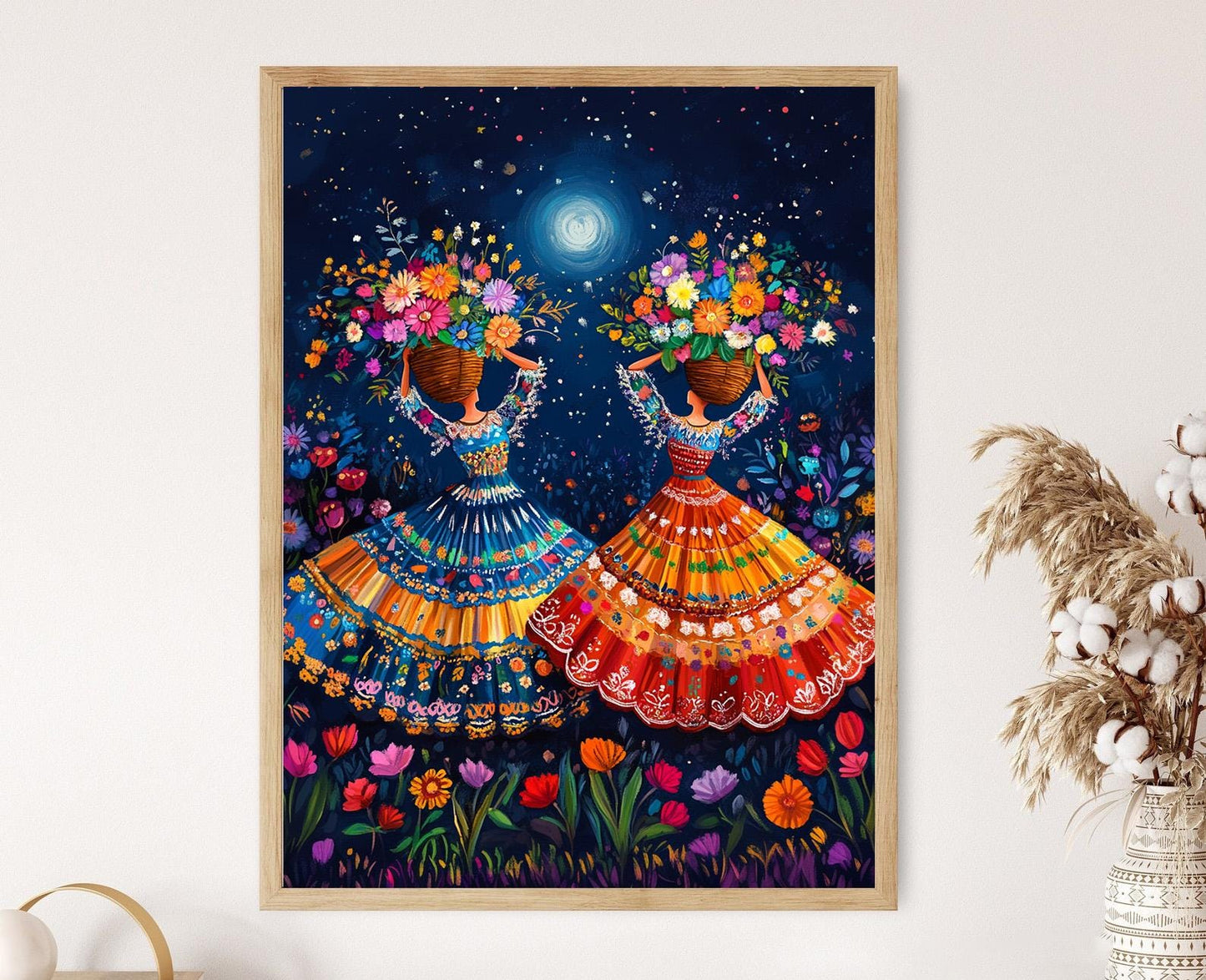 Affiche Guelaguetza - Poster Art de Danse d'Oaxaca avec Fleurs et Robes