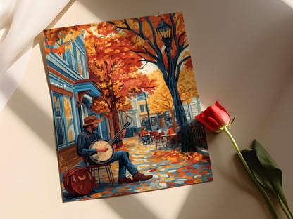 Affiche Musicien de Rue à Asheville – Illustration Art Mural & Banjo