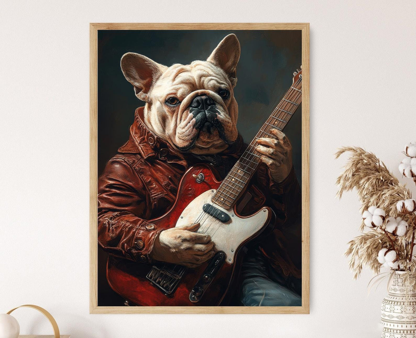 Affiche Bulldog Jouant de la Guitare – Poster Animaux Drôles