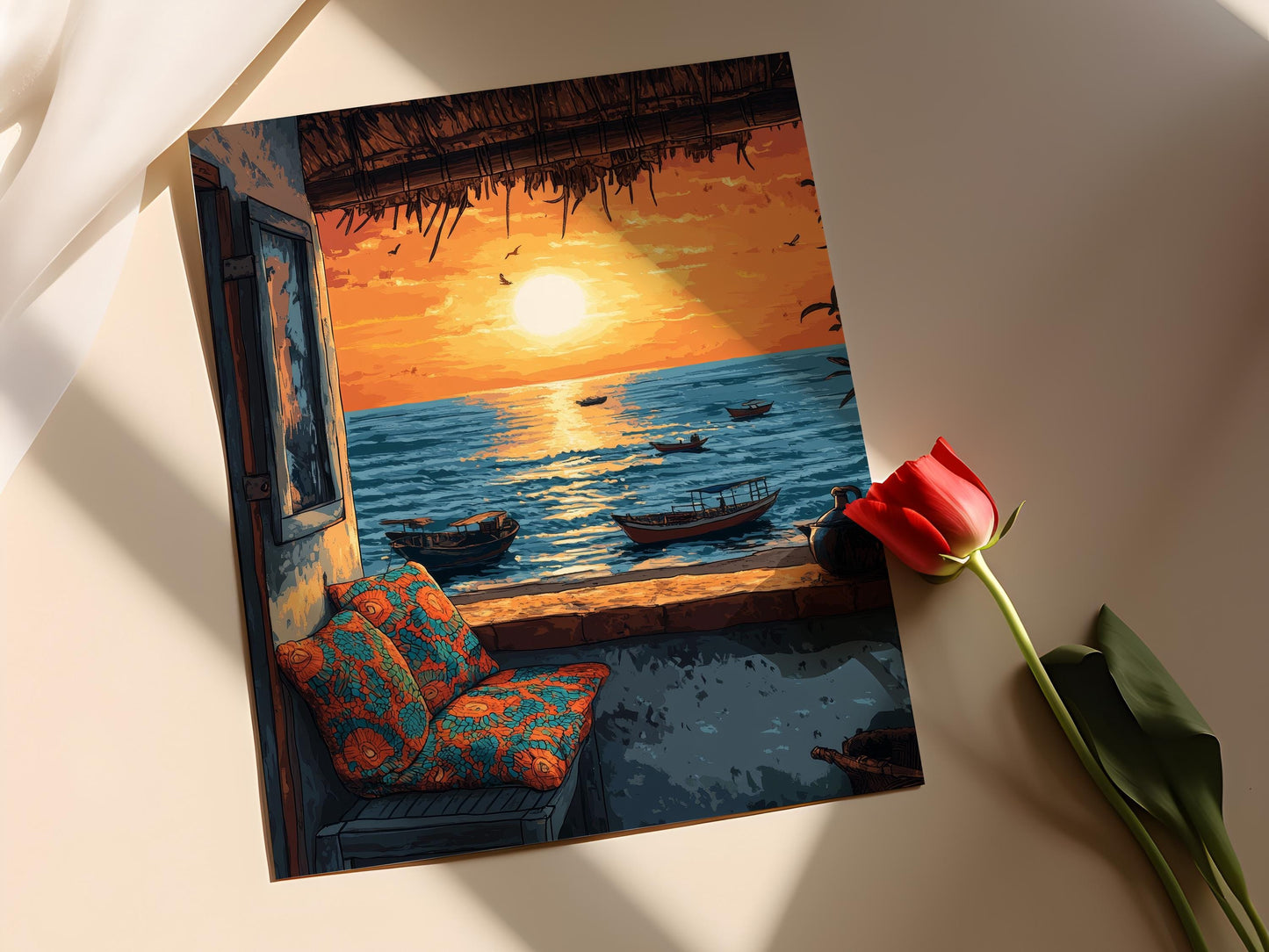 Affiche Accra Terrasse – Poster Art Côtière Ghanéenne avec Kente