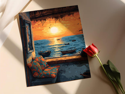 Affiche Accra Terrasse – Poster Art Côtière Ghanéenne avec Kente