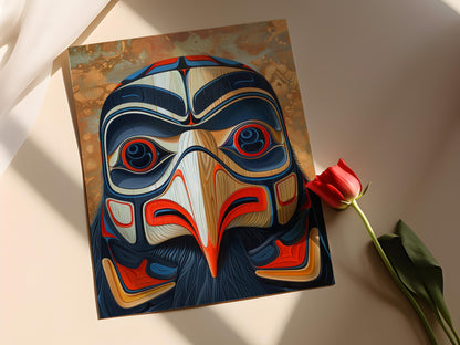Affiche Masque de Transformation d'Aigle – Peinture inspirée de la sculpture Haida