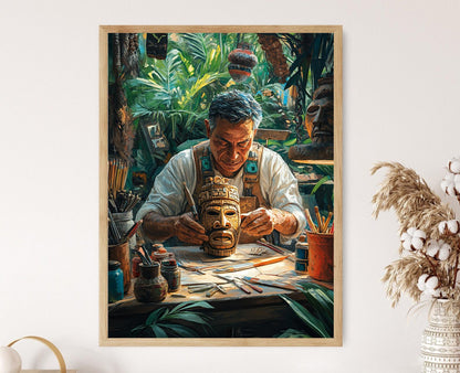 Affiche Masque Totonac – Illustration Artisanal de Veracruz