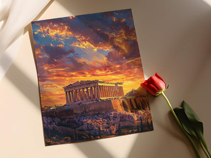 Affiche Acropole – Poster Peinture du Parthénon et Coucher de Soleil