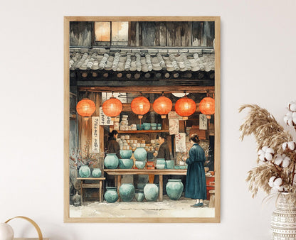 Affiche Céramique Céladon Nord-coréenne – Illustration Artisanale Coréenne