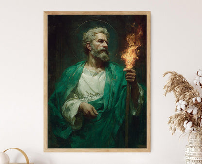 Affiche Saint Jude – Poster religieux avec flamme et halo