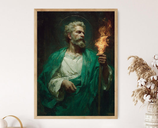 Affiche Saint Jude – Poster religieux avec flamme et halo