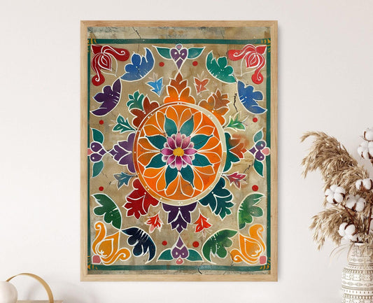 Affiche Mandala Rangoli – Art Éclatant pour Décoration Murale