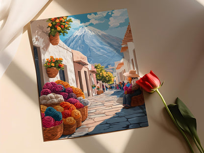 Affiche Arequipa – Poster Panier de Laine Alpaga, Art Andin Élégant