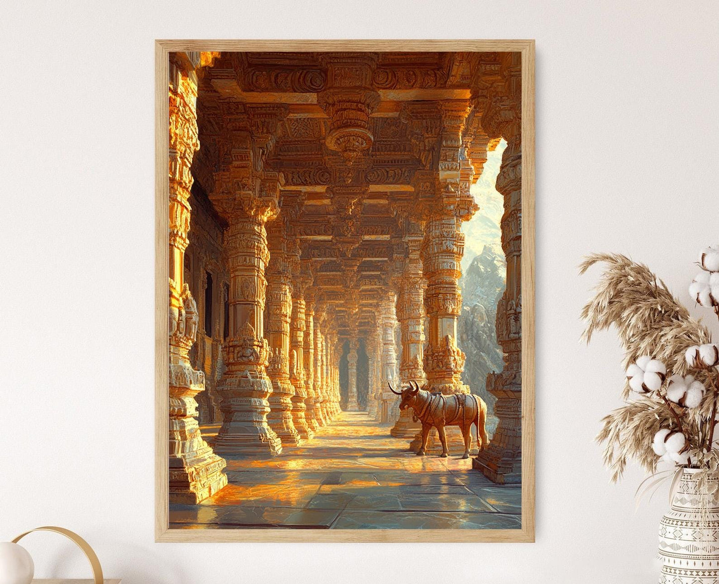 Affiche Temple Lepakshi – Art Andhra, Pilliers Sculptés, Taureau Nandi