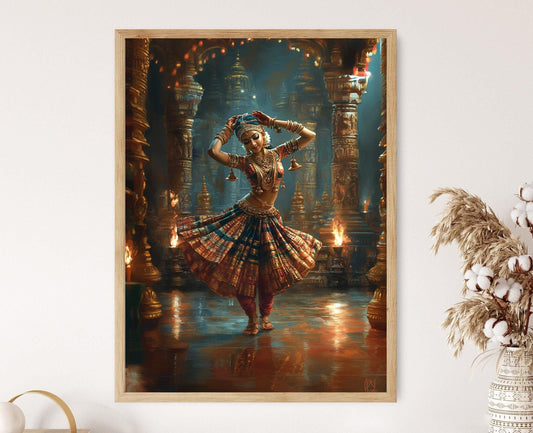 Affiche Danseuse Kuchipudi – Illustration du Temple d'Andhra