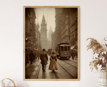 Affiche Vintage Boston – Tirage Photo Sépia de Scène de Rue 1925