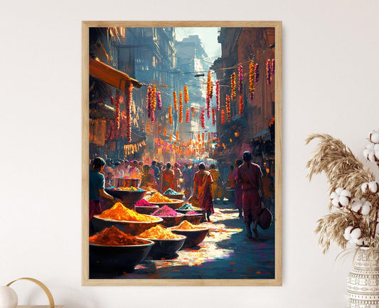 Affiche Festival de Couleurs – Illustration de Holi à Delhi