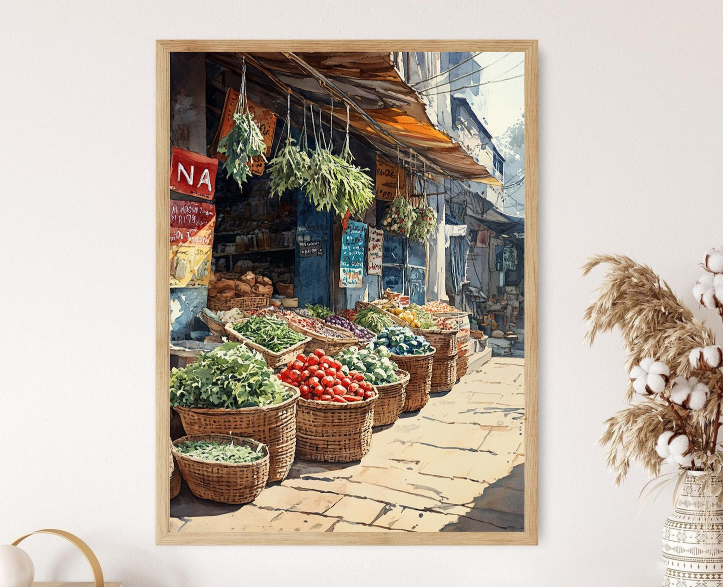 Affiche Marché de Delhi – Illustration de Produits Frais et Épices
