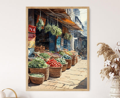Affiche Marché de Delhi – Illustration de Produits Frais et Épices
