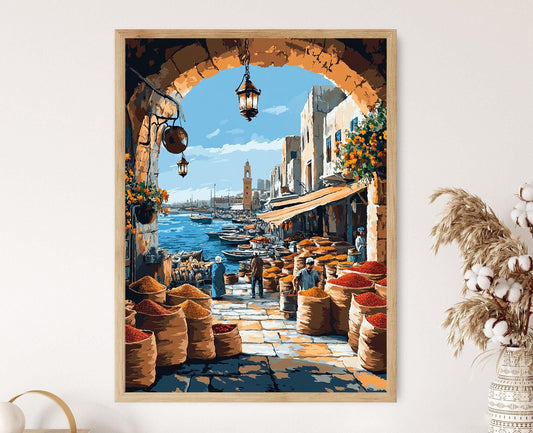 Affiche Souk de Gaza – Illustration du Marché Épices Palestinien