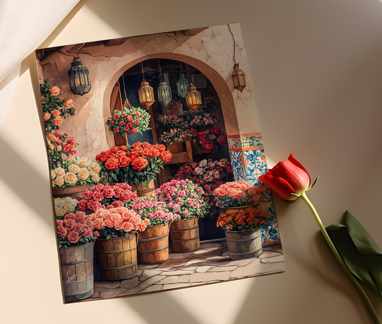 Affiche Marché Palestinien – Illustration Rustique de Fleuriste à Gaza