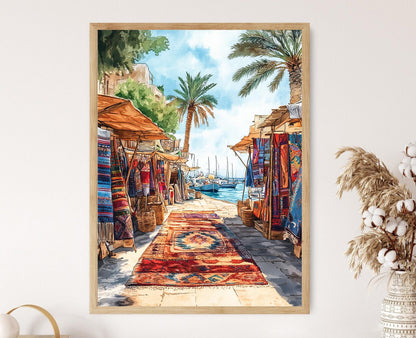 Affiche Marché de Gaza – Illustration Méditerranéenne du Bord de Mer