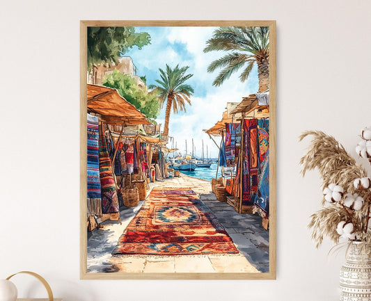 Affiche Marché de Gaza – Illustration Méditerranéenne du Bord de Mer