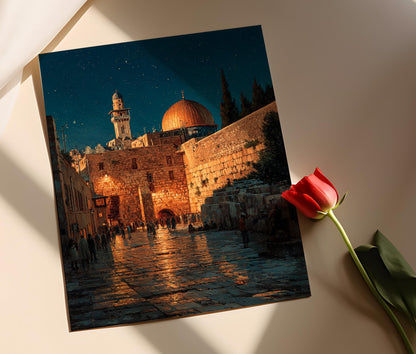 Affiche Jérusalem Nocturne – Poster Mur Occidental Éclairé sous les Étoiles