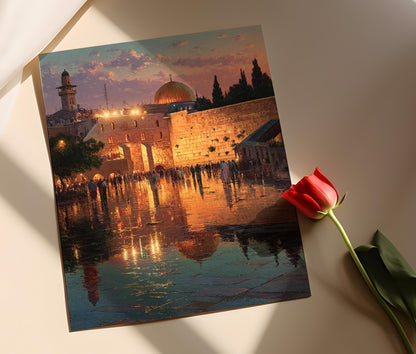 Affiche Jérusalem Crépusculaire – Poster Prières au Mur Occidental, Lumière Dorée